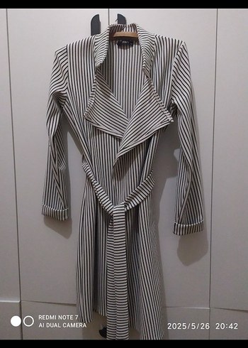 Gri Çizgili Midi Kadın Kemerli tunik - Görsel 2