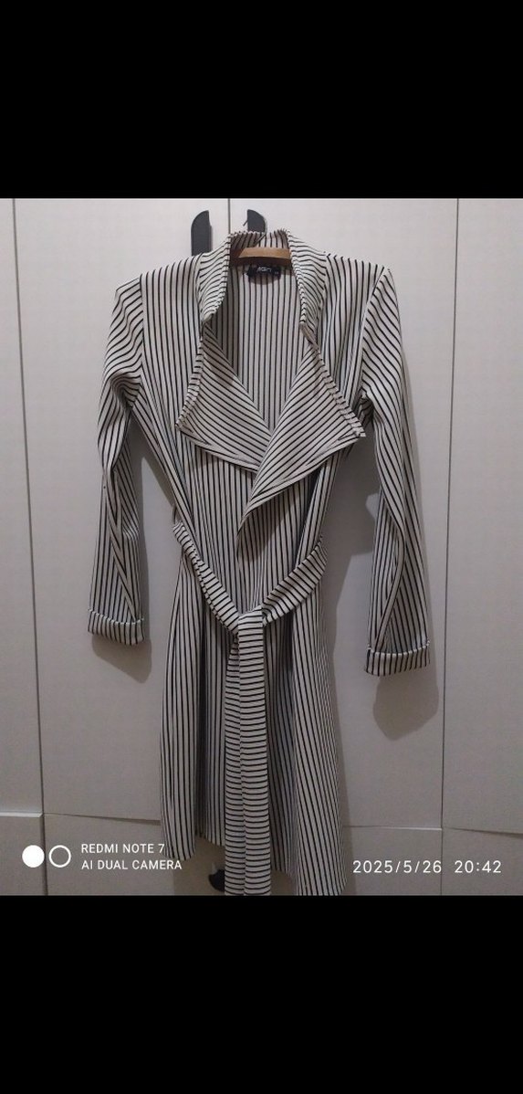 Gri Çizgili Midi Kadın Kemerli tunik - Görsel 2