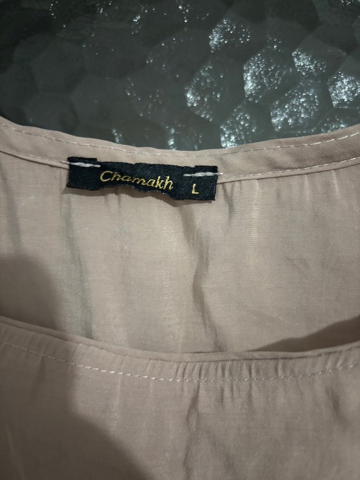 Bej Keten Kolsuz Basic Bluz - Görsel 2