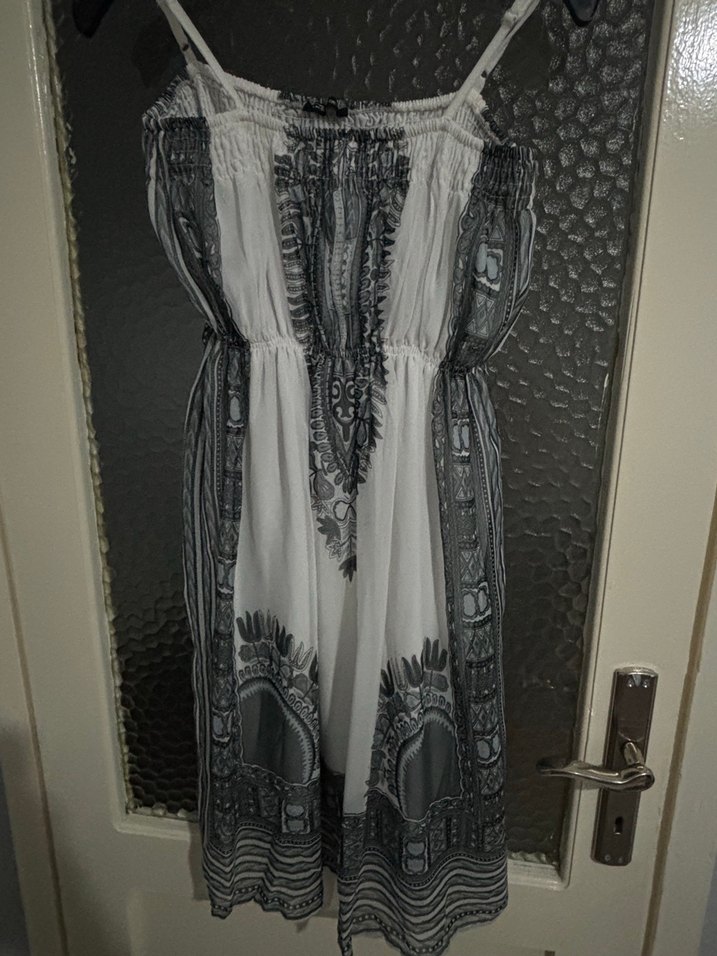 Nakışlı Bohem Gri Midi Elbise - Görsel 3