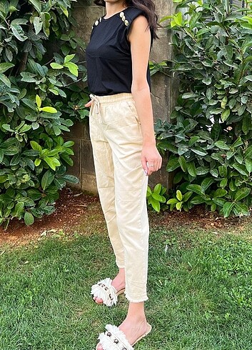 Kadın keten pamuklu pantolon - Görsel 2