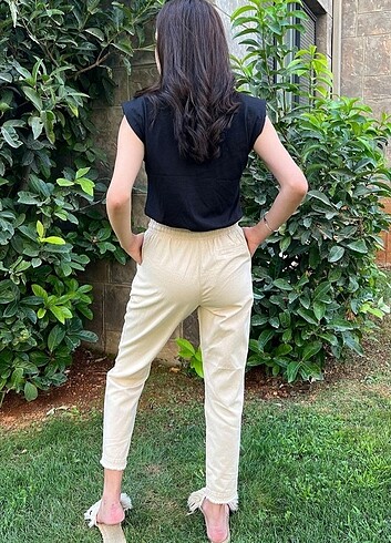 Kadın keten pamuklu pantolon - Görsel 4