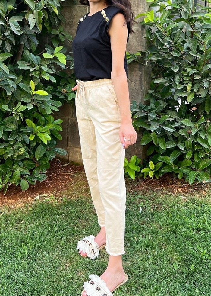 Kadın keten pamuklu pantolon - Görsel 2