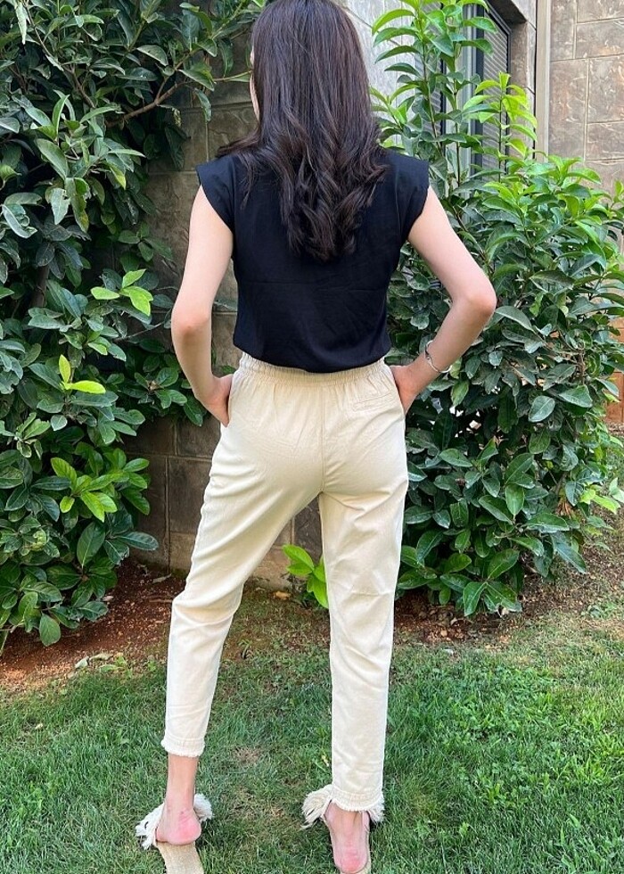 Kadın keten pamuklu pantolon - Görsel 4