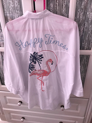 Arkası flamingo desenli salaş gömlek