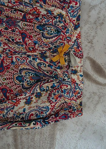 12-13 Yaş Beden Renkli Bohem Desenli Püsküllü Kadın Pantolon