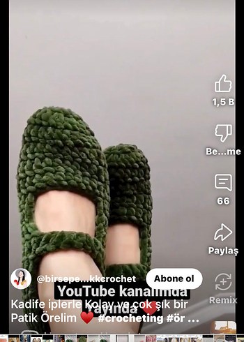 Yeşil Örgü Kadın Ev Patiği kadife ipten örme çok güzel - Görsel 2