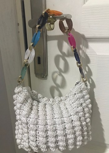 Renkli Zincir Detaylı Örgü Kadın Çanta - Görsel 2