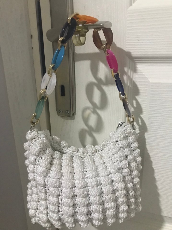 Renkli Zincir Detaylı Örgü Kadın Çanta - Görsel 2