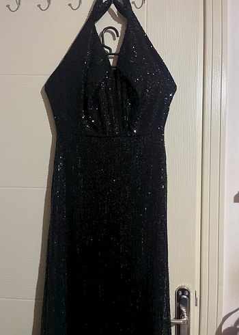 Siyah Uzun Parlak Abiye Elbise - Görsel 2