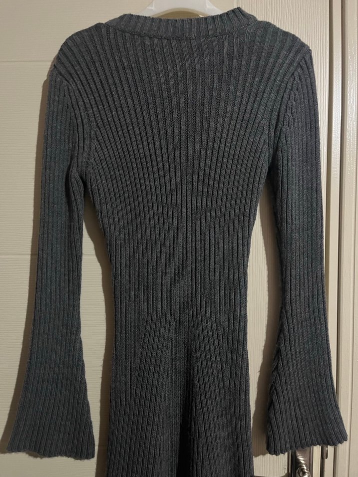 Gri Kadın Triko Midi Elbise - Görsel 2