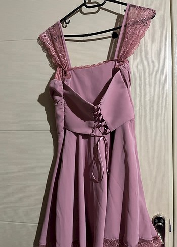 Dantel Detaylı Pudra Pembe Midi Elbise - Görsel 2