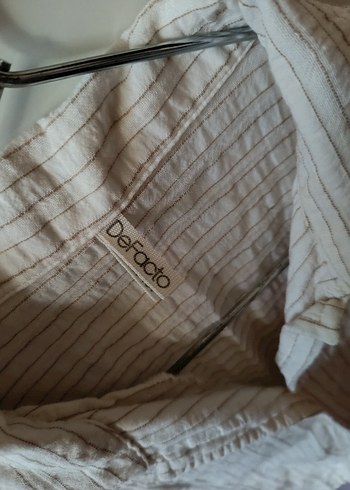 Düğmeli Keten Kısa Kollu Bej Gömlek - Görsel 2