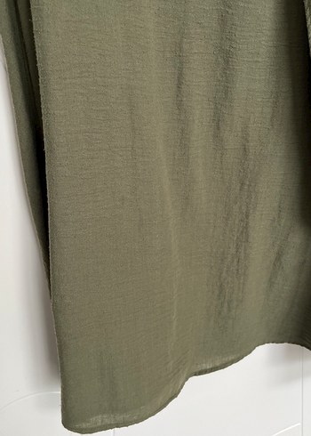 Drapeli Keten Kadın Uzun Etek - Haki - Görsel 3