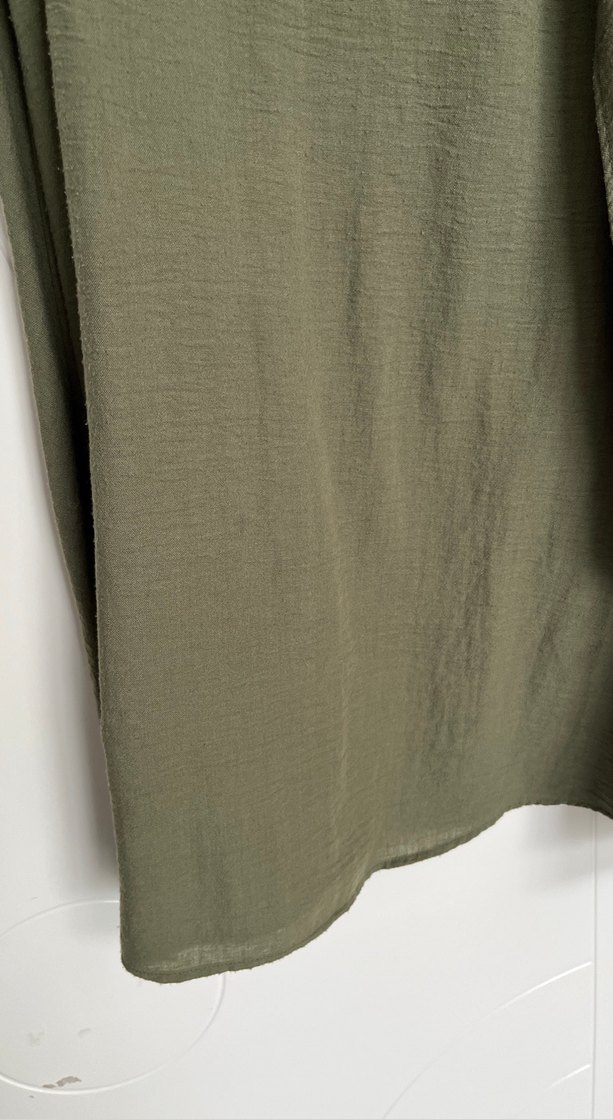 Drapeli Keten Kadın Uzun Etek - Haki - Görsel 3