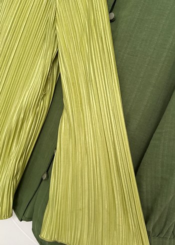 Kadın Haki Pilili Keten Gömlek - Görsel 2