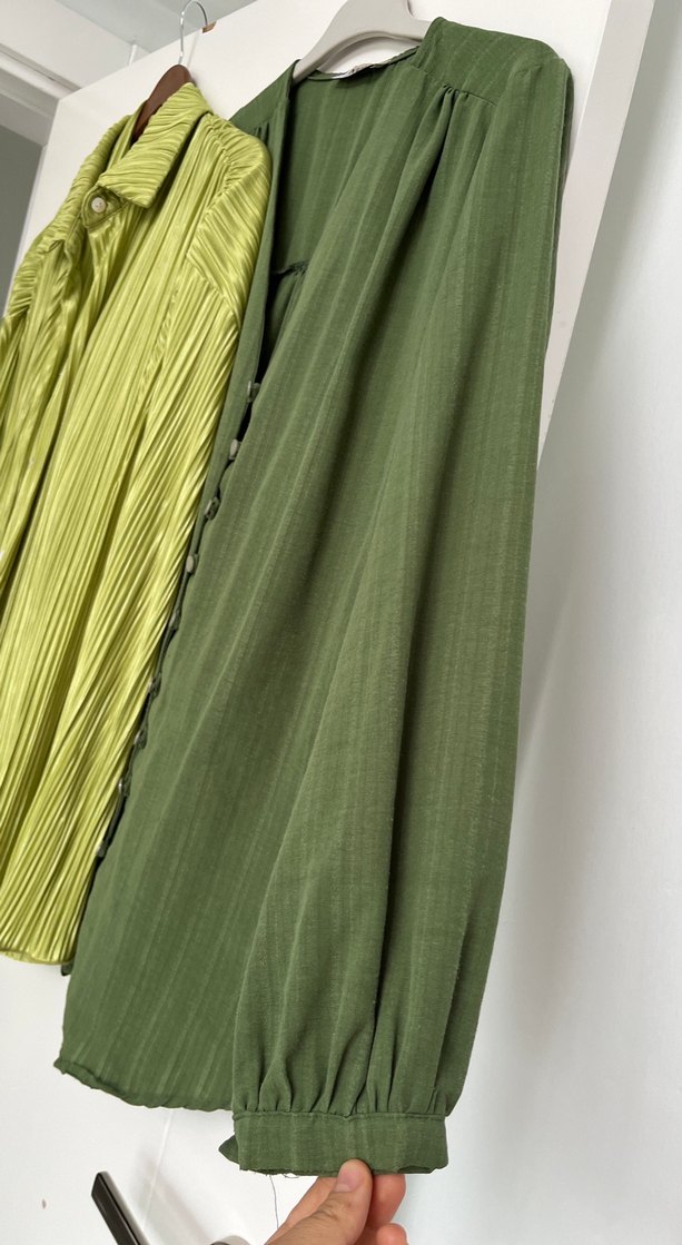 Kadın Haki Pilili Keten Gömlek - Görsel 3