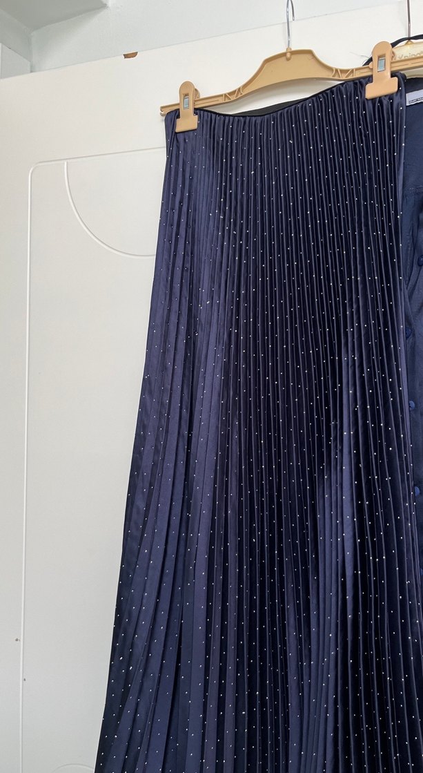 Parlak Mavi Pilili Uzun Etek - Görsel 2