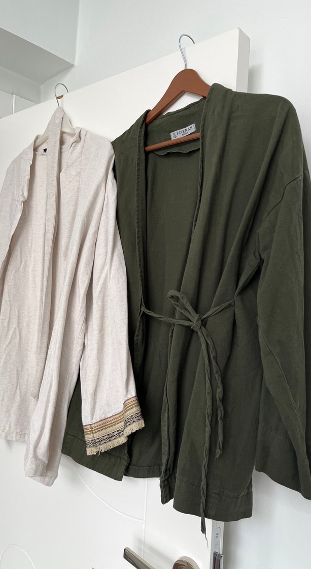 Keten Kumaşlı Bohem Tarz Uzun Kollu Kimono - Görsel 2