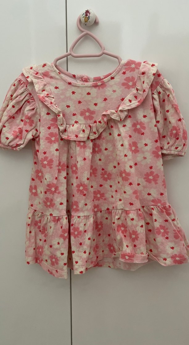 Pembe Çiçek Desenli Kız Çocuk Elbise - Görsel 2