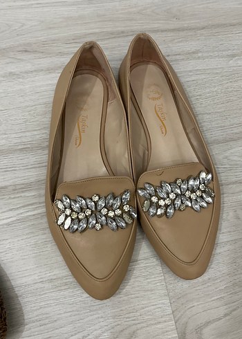 Bej Deri Stiletto Topuklu Kadın Babet - Görsel 3