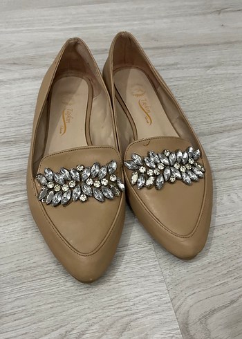 Bej Deri Stiletto Topuklu Kadın Babet - Görsel 2