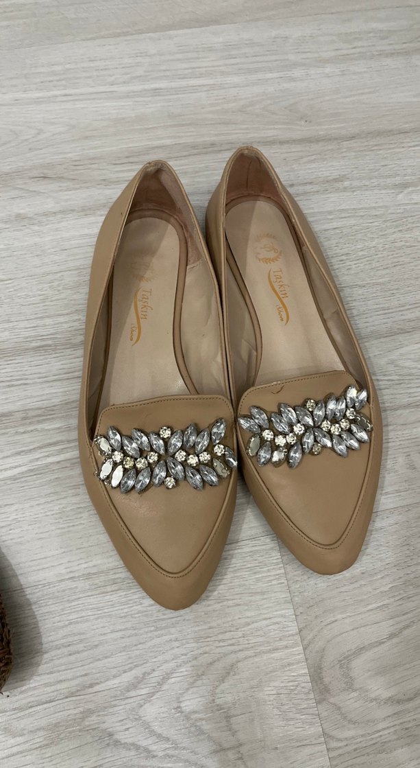 Bej Deri Stiletto Topuklu Kadın Babet - Görsel 3