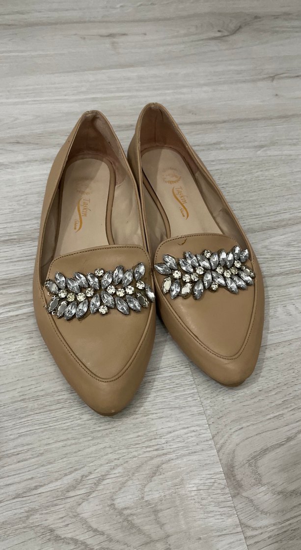 Bej Deri Stiletto Topuklu Kadın Babet - Görsel 2