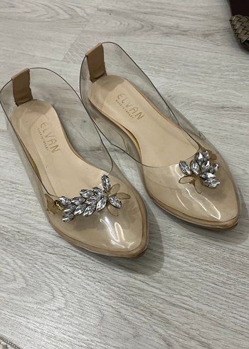 Bej Parlak Taşlı Stiletto Kadın Ayakkabı - Görsel 2