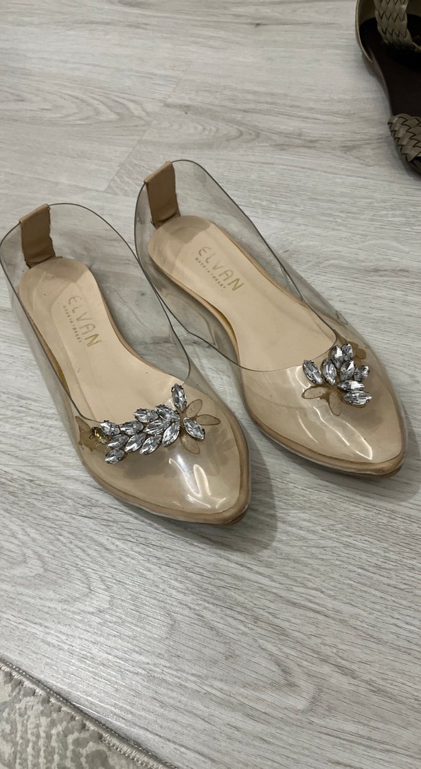 Bej Parlak Taşlı Stiletto Kadın Ayakkabı - Görsel 2