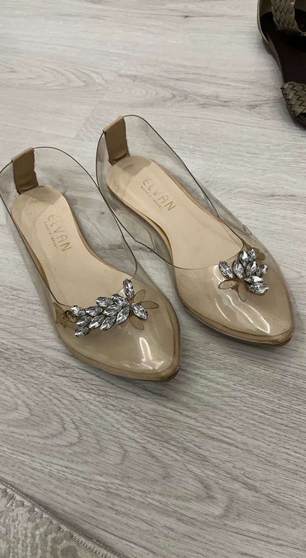 Bej Parlak Taşlı Stiletto Kadın Ayakkabı - Görsel 3