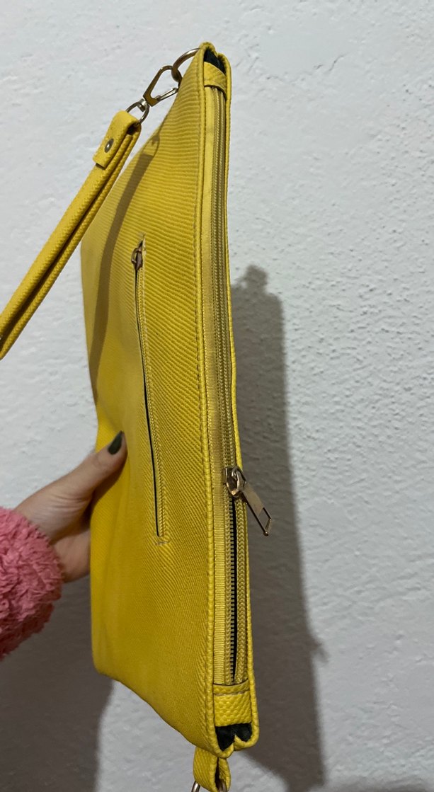 Sarı Parlak Deri Pop Art Clutch Çanta - Görsel 3