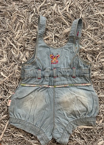 18-24 Ay Beden Kız Çocuk Gri Nakışlı Denim Tulum