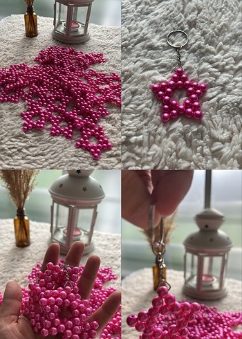 Pembe Boncuklu Yıldız Anahtarlık
