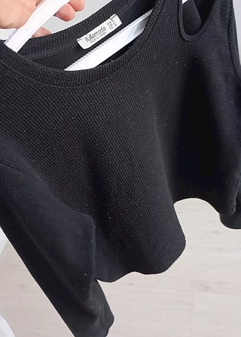 Siyah Kadın Triko Salaş Sweatshirt - Görsel 2