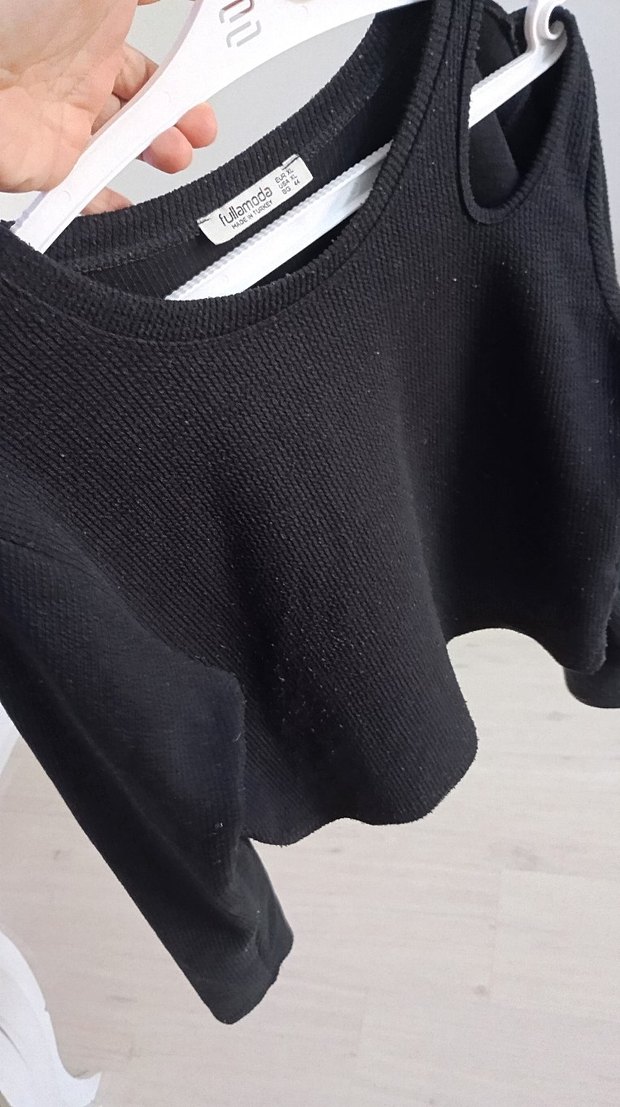 Siyah Kadın Triko Salaş Sweatshirt - Görsel 2