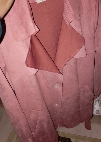 Pembe Süet Kadın Midi Kaban - Görsel 3