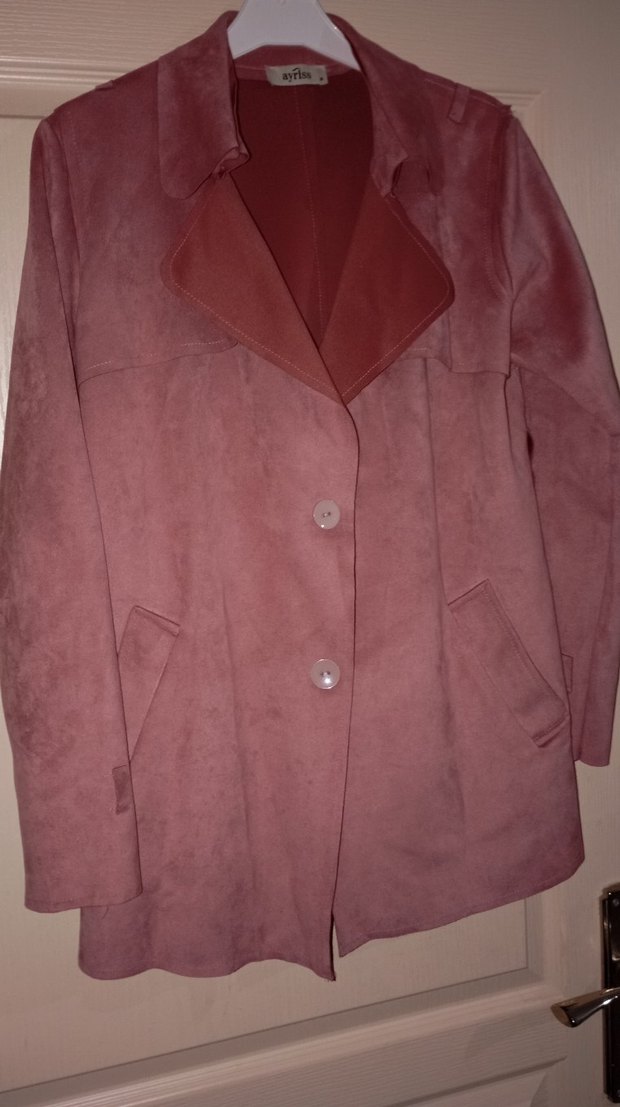 Pembe Süet Kadın Midi Kaban - Görsel 2