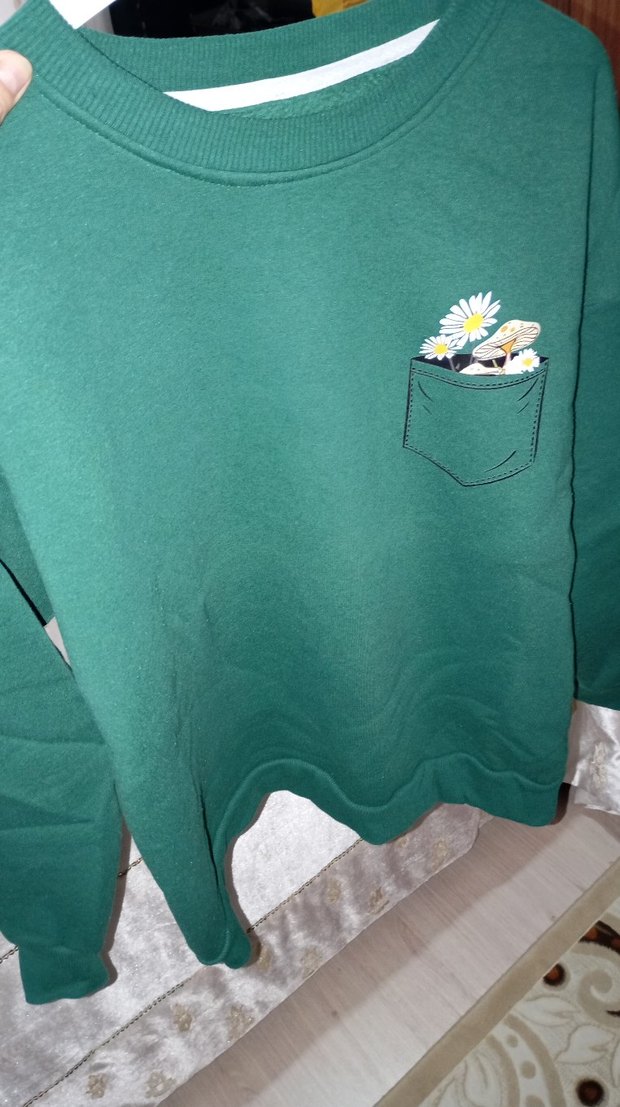 Düğmeli Nakışlı Yeşil Sweatshirt - Görsel 3