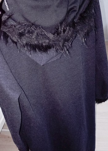 Siyah Uzun Kadın Kaban - Kürklü Detaylı - Görsel 6