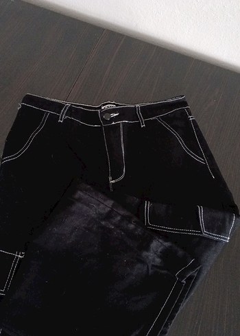 40 Beden siyah Renk Siyah Bol Kesim Midi Kot Pantolon