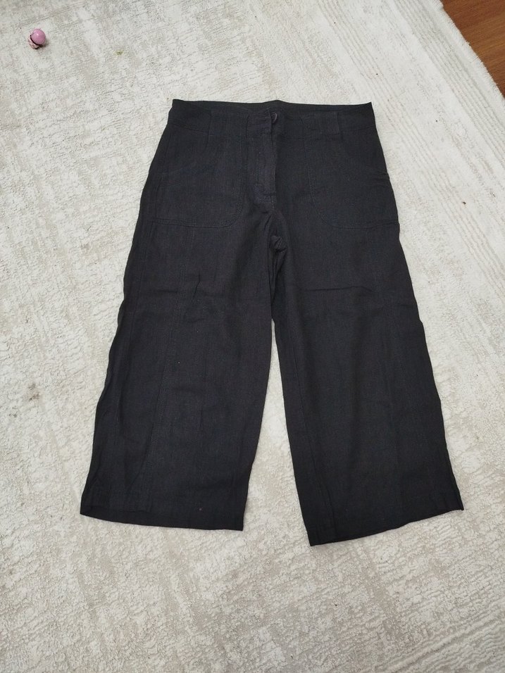 siyahKeten Mini Rahat Kesim Kadın Pantolon - Görsel 2