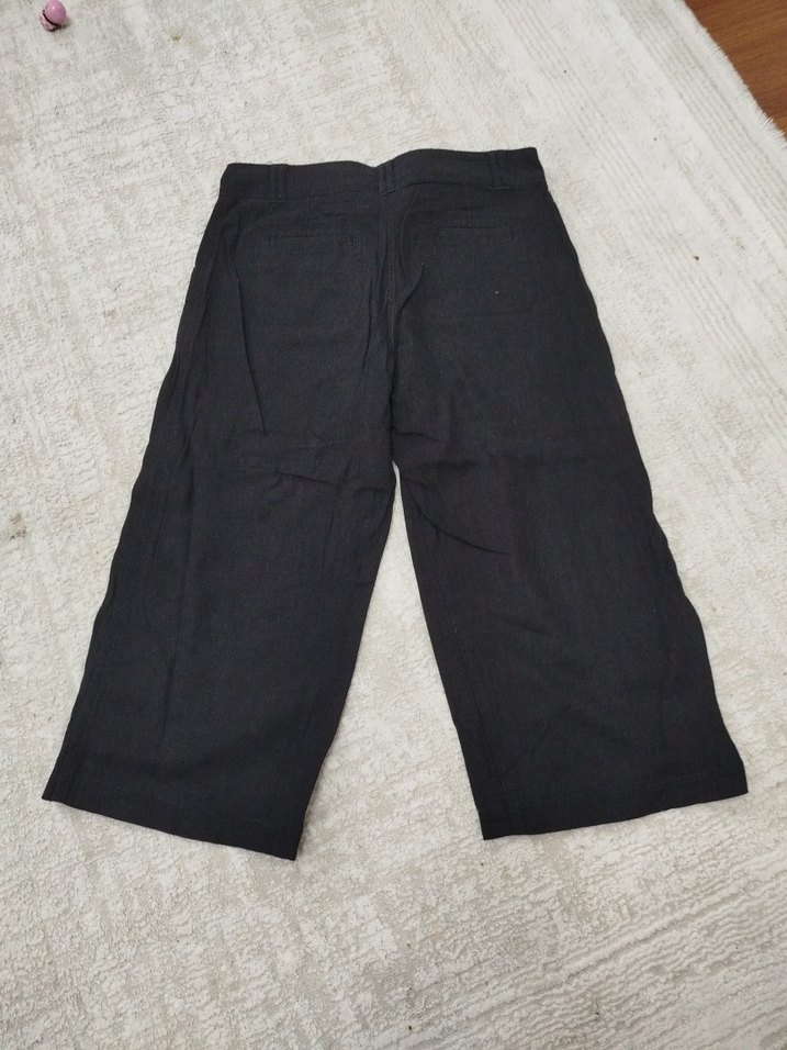 siyahKeten Mini Rahat Kesim Kadın Pantolon - Görsel 3