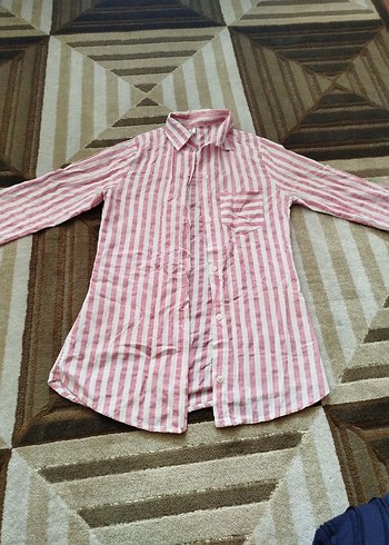 Pembe Çizgili Uzun Kollu Kadın Gömlek - Görsel 2