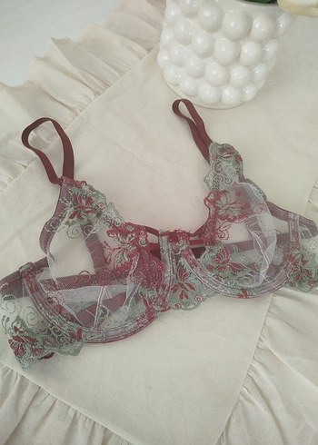 Bordo Nakışlı Bohem Vintage Sütyen - Görsel 2
