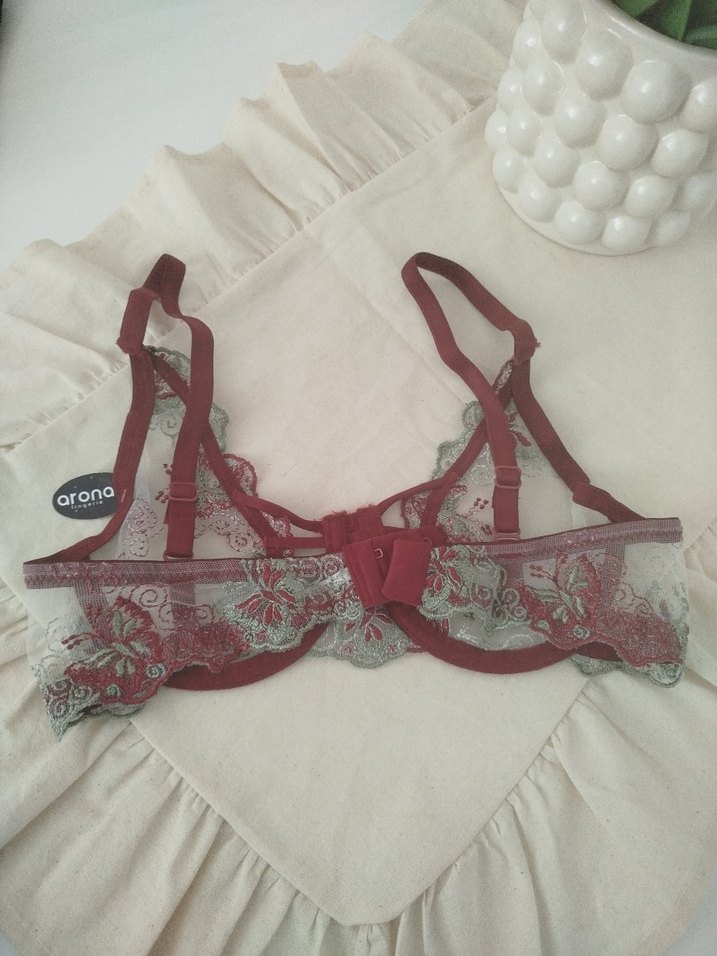 Bordo Nakışlı Bohem Vintage Sütyen - Görsel 3