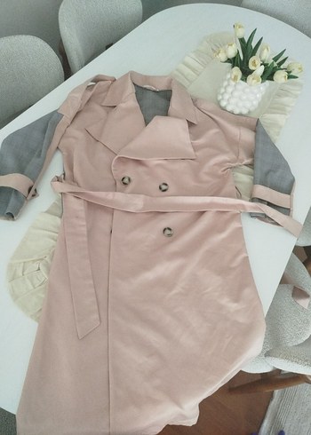 Pembe Mini Kadın Trençkot - Görsel 2