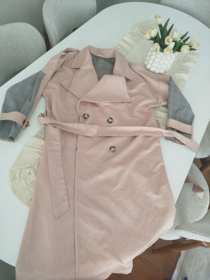 Pembe Mini Kadın Trençkot - Görsel 2