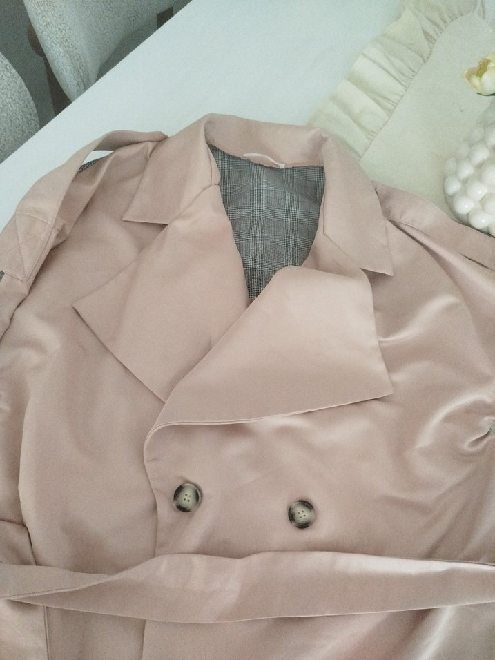 Pembe Mini Kadın Trençkot - Görsel 4