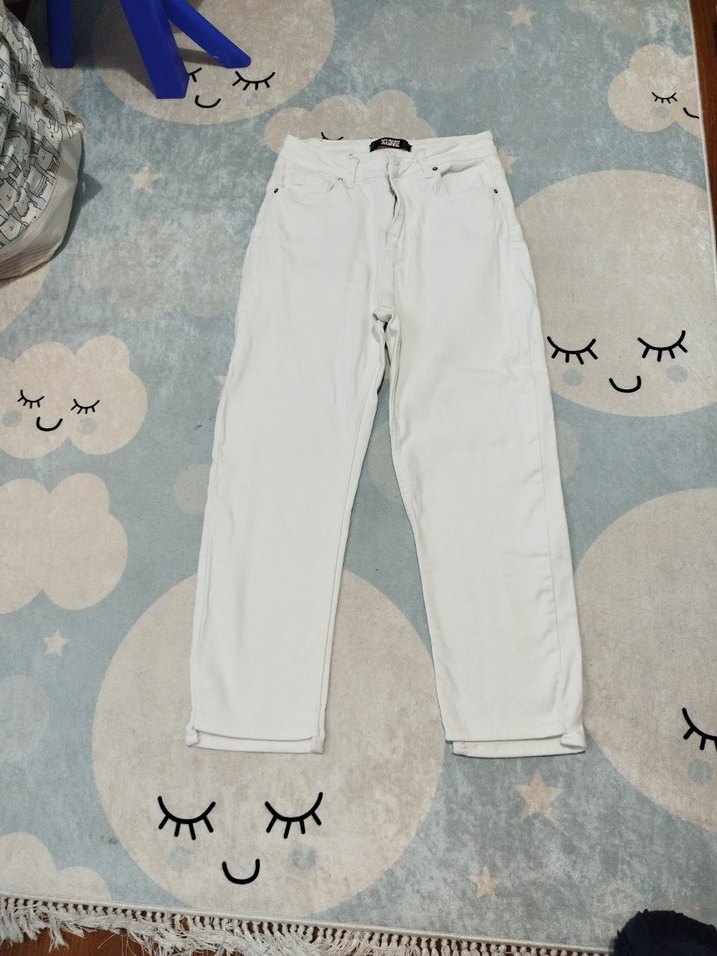 Beyaz Rahat KesimKadın Kot Pantolon - Görsel 2